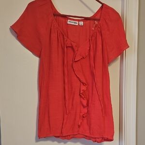 Coral (pink) Ruffled Flutter Sleeve Blouse